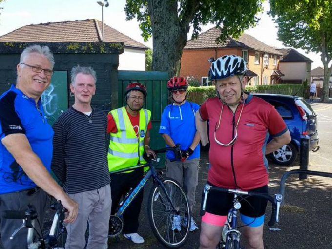 Scene from today's Adrian Mole Sky Ride Local in Leicester. Sue Townsend's ex milkman from her days living in Highfields, Leicester in late 80s.  A pleasure to meet him at the "Tick Tock" Park (Elston Fields) where he runs a tuck shop where you can buy Sherbet Lemons and Penny Chews.