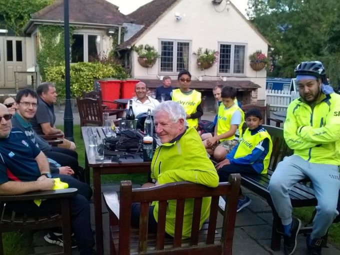 Enjoying a drink at The Coy Carp on the canal at West Hyde near Harefield.