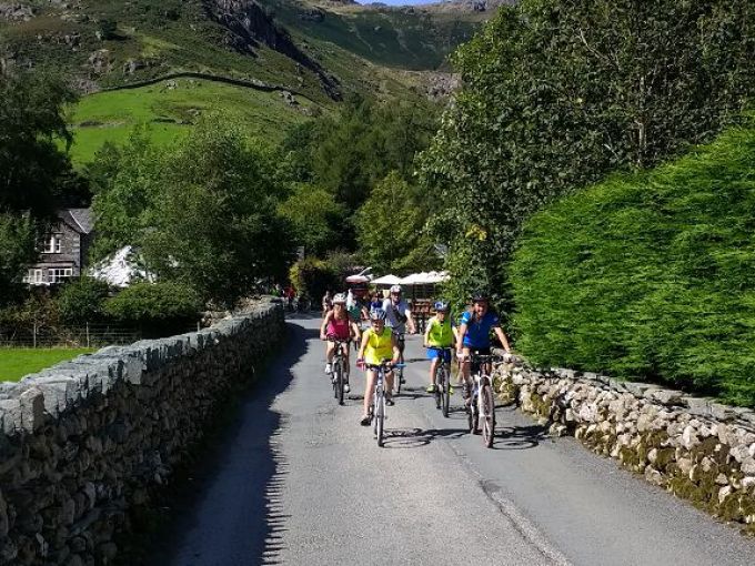 Sky Ride Local, 24th August on Lakeland lane with Langdale Pikes behind