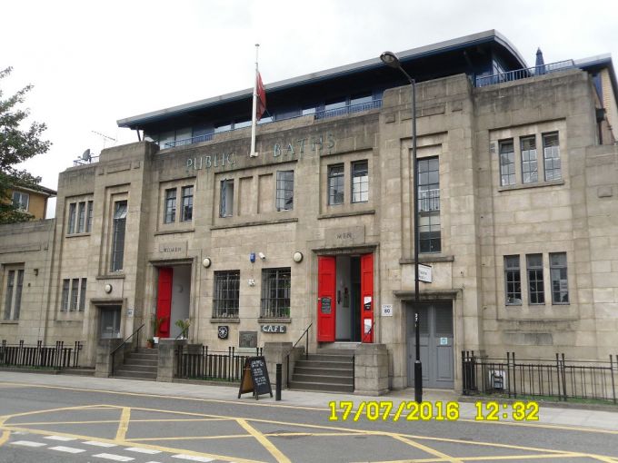 Lovely old swimming baths note the seperate entrances for the sexes
