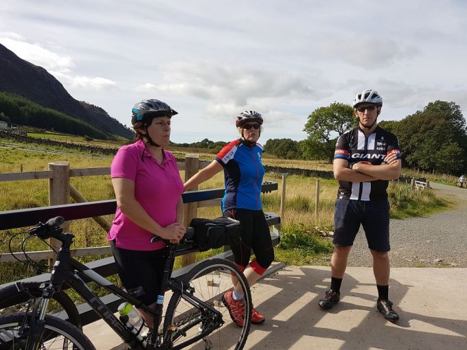 Karon, Colette And Micheal standing at Ennerdale Bridge. 