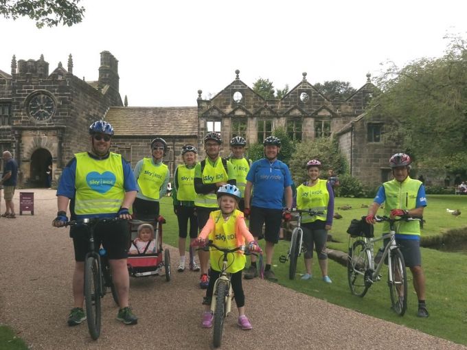 Group in front of the National Trust's East Riddlesden Hall after a pleasant ride along the towpath to 5 Rise Locks