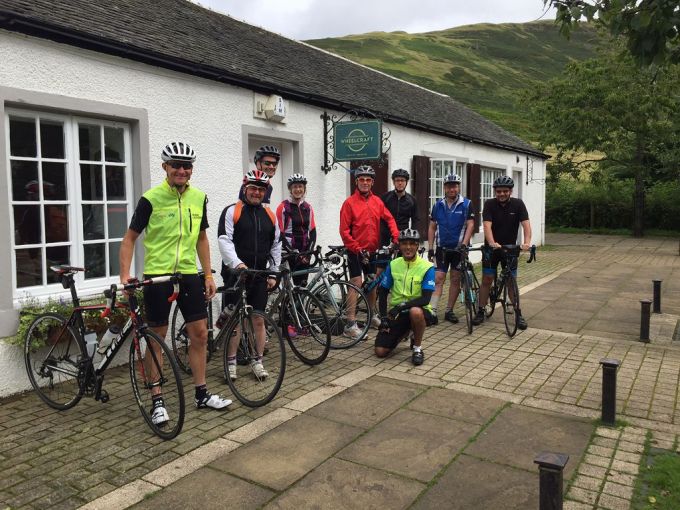 Campsie Glen coffee stop outside Wheelcraft bike shop.